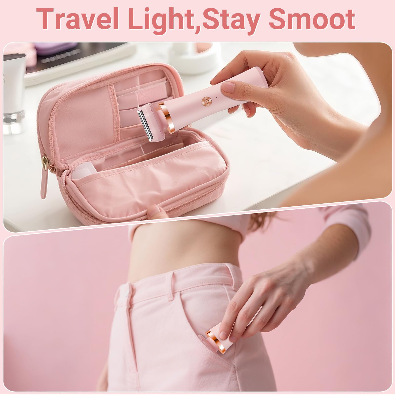 2-in-1 IPX7 Waterproof Wet Dry Bikini Shaver, Painless Wireless USB Rechargeable Portable Groomer for Women & Men Body Face