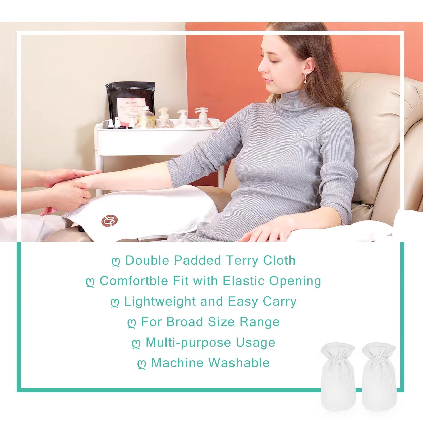 Paraffin Wax Bath Terry Cloth Gloves & Foot Liners, Paraffin Wax Machine Heated SPA Mittens Foot Liners, Thick Heat Hand Feet Treatment Insulated Mitt Spa Feet Cover Great for Men Women (White)