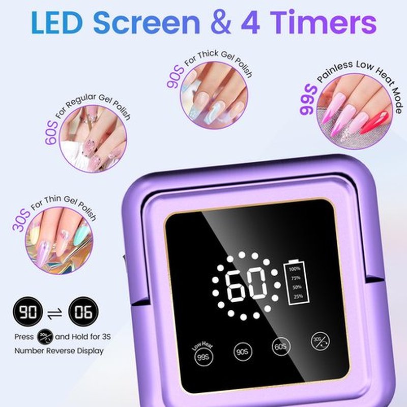 Subay UV Nail Lamp 108W, UV Light for Gel Nail Polish, Cordless LED Nail Lamp with 36 Beads & Touch Display, Nail Light with 4 Timer Mode & Auto Sensor, Fast Curing Nail Dryer for Salon & Home, Purple