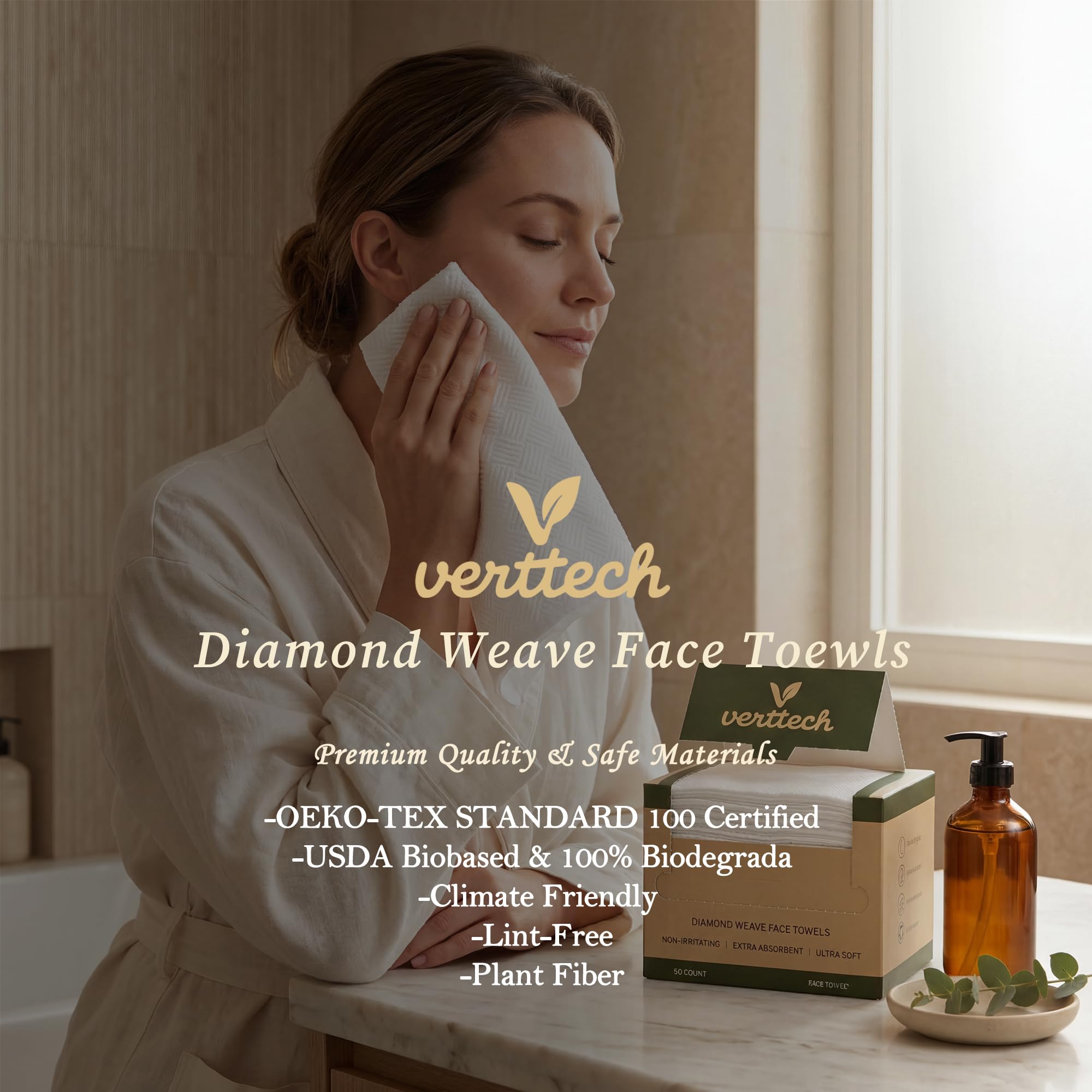 verttech™ Diamond Weave Clean Towels for Face 50 Count, XL Disposable Face Towel 10"x12" Clean Towels Blemish Control, Ultra Absorbent Makeup Removal & Daily Cleansing