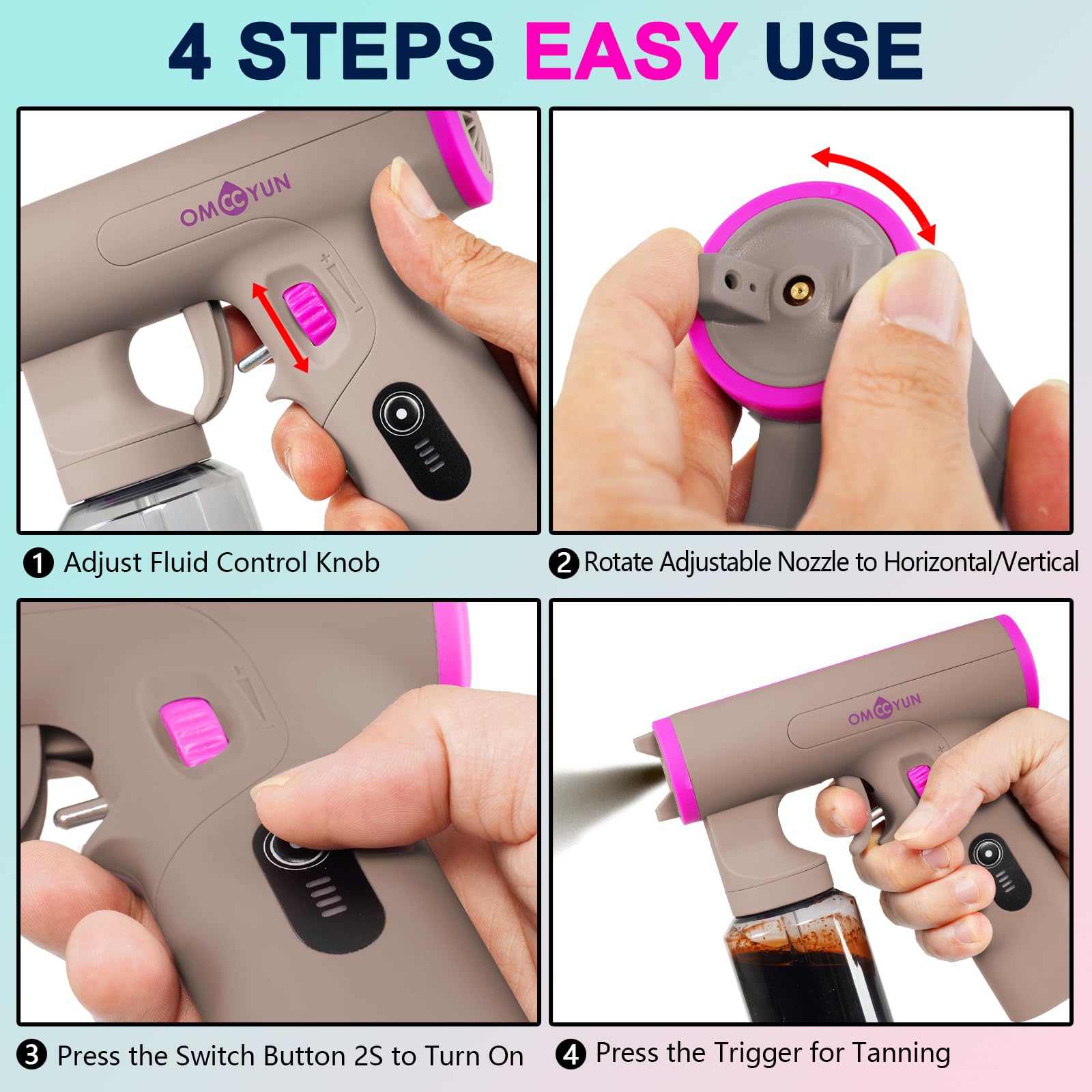 OMCCYUN Cordless Spray Tan Machine-Powerful Brushless Motor With Fluid Control Knob-USB Charger-Portable Handheld Travel Spray Tan Kit For Home Salon DIY Beach Travelling Mobile Use Gray