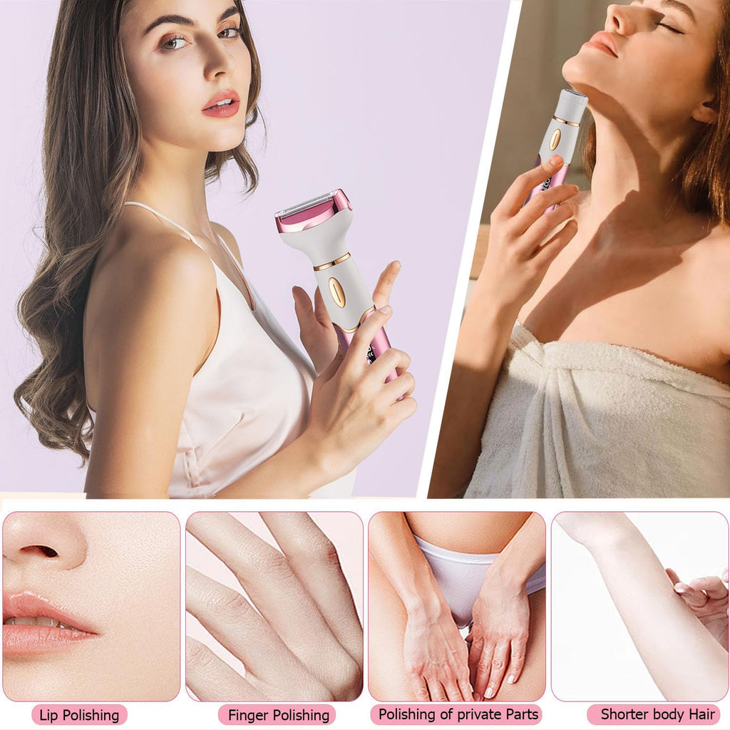 Electric Razors for Women, 4 in 1 Electric Shaver for Women, Wet & Dry Ipx7 Waterproof Bikini Trimmer and Facial Hair Remover, Painless Ladies Body Razors for Nose Eyebrow Arms Armpit Legs Pubic Area