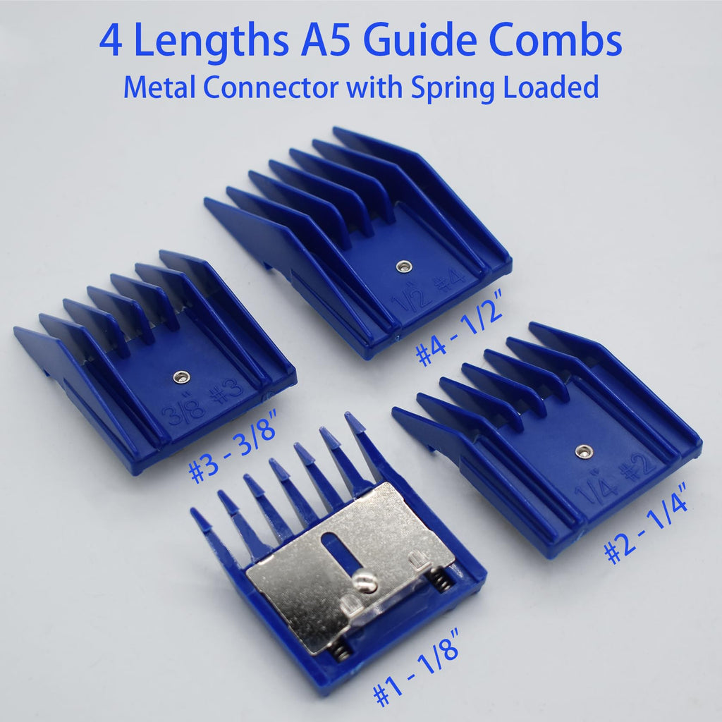 4 Pieces Professional A5-Style Animal Clipper Attachment Guard Guide Cutting Combs Set 76926-900, 1/8", 1/4", 3/8", 1/2", Compatible with Oster Classic 76 A5 Andis AG BG Wahl KM Pet Groomers (Navy)