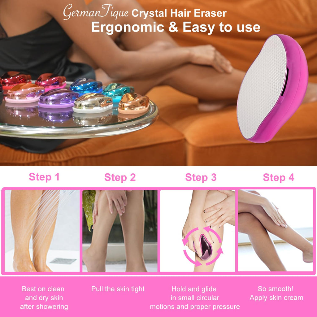 Germantique Crystal Hair Eraser,Natural Crystal Hair Remover,Reusable Painless Nano Glass Hair Removal Device Without Shaver,Gentle Crystal Epilator and Exfoliator for Soft Silky Skin(Hot Pink)