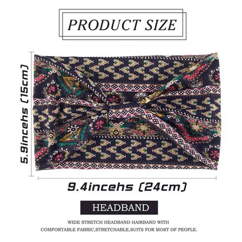 Olbye Wide Boho Headbands Floral Stretch Head Wraps Bohemian African Turban Hairbands Knotted Bandana Headband Yoga Running Head Scarfs Workout Hair Accessories for Women 4Pcs (Boho, 9.4 * 5.9'')