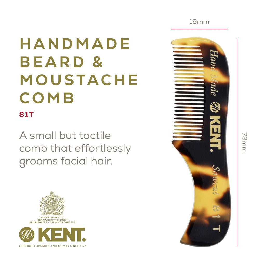 Kent 81T FOT Tokyo Yellow Beard Pocket Comb Set for Men - Beard Kit for Travel and Home, Mustache Comb for Men, Mini Comb Beard Combs for Mens Grooming, Sawcut Hand polished Made in England