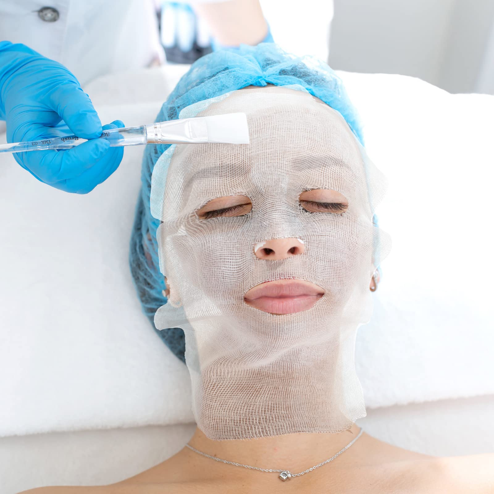 Maitys 150 Pieces Pre-cut Gauze Facial Cotton Beauty Face Pads Gauze Skin Care High Frequency for Facial Spa(10 x 12 Inch,Rectangle Face Style)
