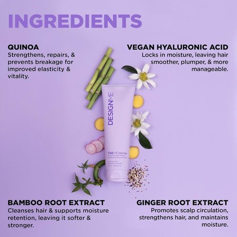 Design.Me FAB.ME Blonde Fortifying Purple Shampoo - Toning Formula for Blonde Hair | Neutralizes Brass & Yellow Tones | Enriched with Hyaluronic Acid