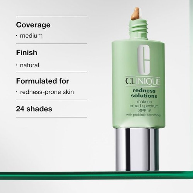 Clinique Redness Solutions Liquid Foundation - SPF 15, Probiotic Technology for Redness-Prone Skin | Medium Coverage, Natural Finish
