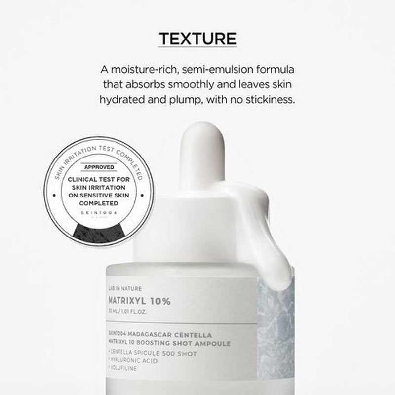 SKIN1004 Matrixyl 10% Boosting Shot Ampoule, Hyaluronic Acid Serum for Face, Facial Spicule Serum for Deep Hydration & Firming, Centella Ampoule with Panthenol, Korean Skin Care, 1.01fl.oz / 30ml