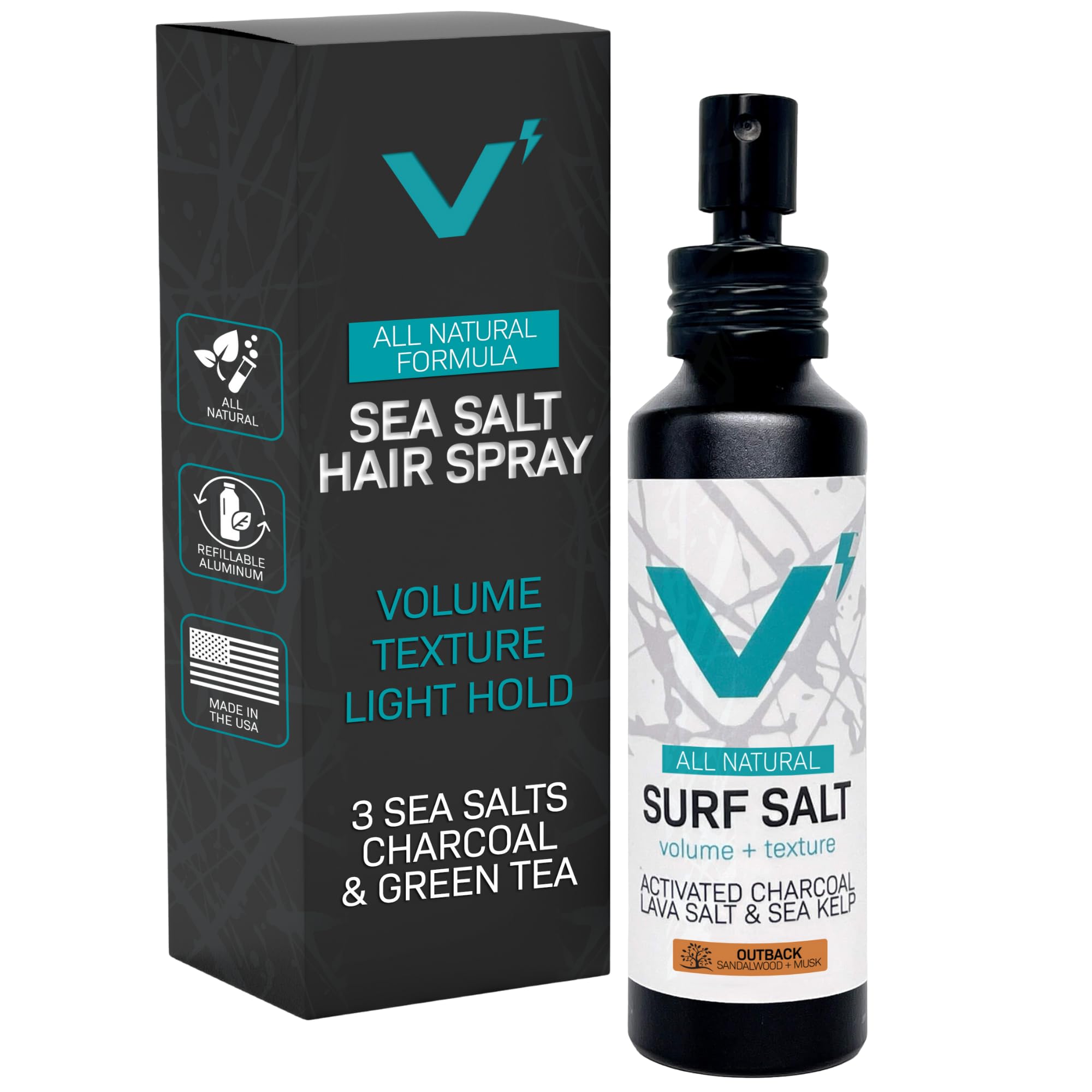 VOLT Grooming Surf Sea Salt Spray for Men, Hair & Beard Natural Volumizing Texture Spray with Activated Charcoal, Sea Kelp, Aerosol Free Hair Texturizer, Fragrance Free, 2.7 Fl Oz TSA Travel Bottle
