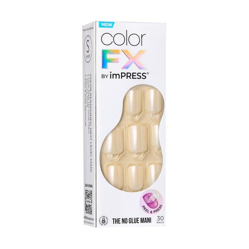 KISS Impress No Glue Mani Press-On Nails, Color FX, Gold Shimmer, Short Size, Squoval Shape, Includes 30 Nails, Prep Pad, Instructions Sheet, 1 Manicure Stick, 1 Mini File