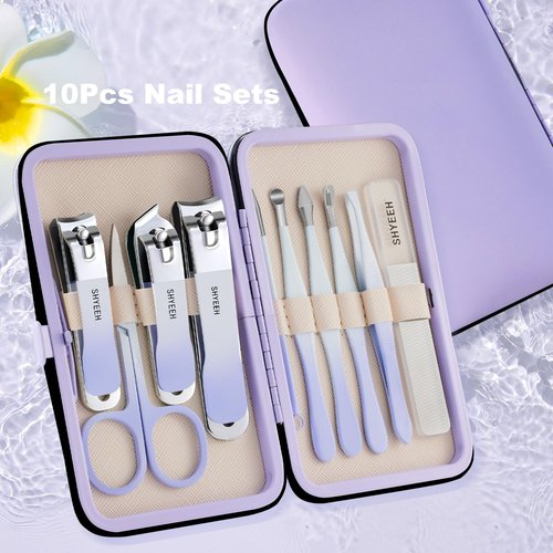 Manicure Set, 10 pcs High-Carbon Steel Nail Clippers Set, Portable Mini Manicure and Pedicure Kit, Travel Grooming Nail Kit with Leather Bag for Men and Women