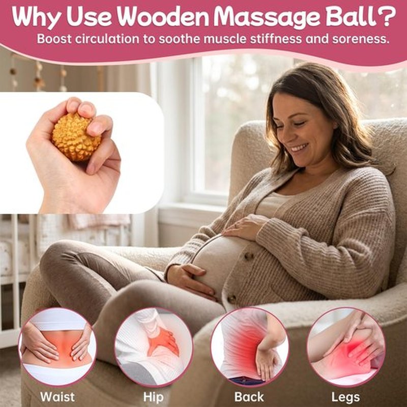 Birthing Comb & Acupressure Massage Ball Set for Labor Pain Relief, Wooden Labor Comb for Women Natural Labor and Delivery Essentials, Pregnancy Gifts for Expecting Mom