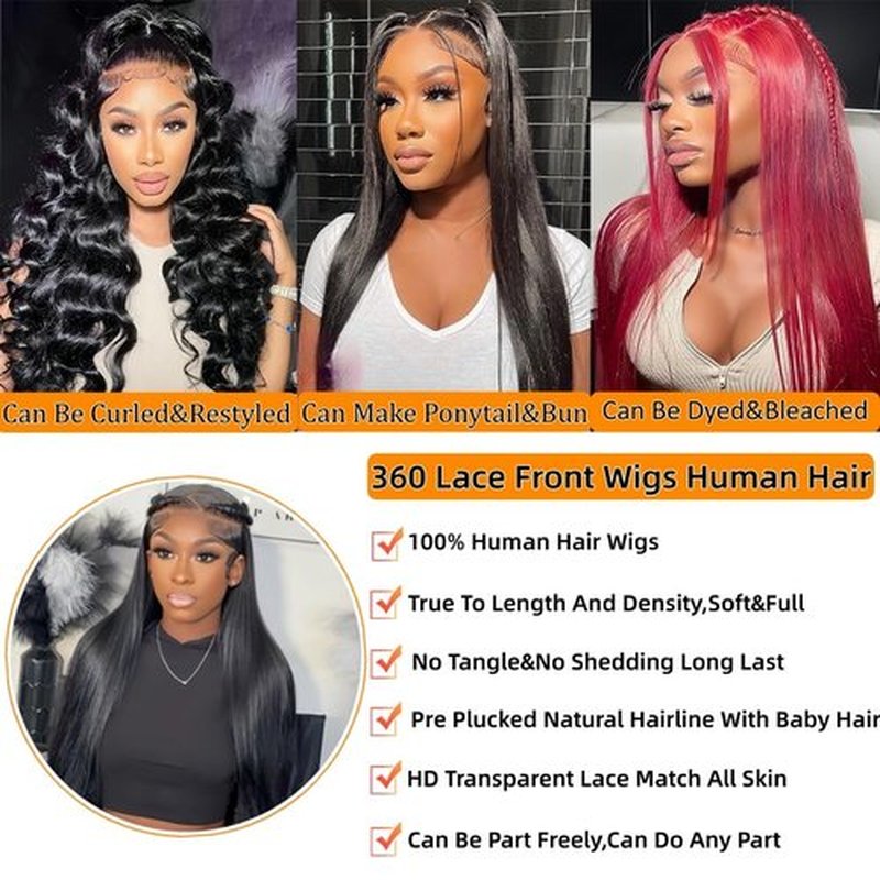TwerkGirls Straight 360 Lace Front Wigs Human Hair Pre Plucked 18 Inch 200% Density Hidden Strap Drawstring Wig Hd Transparant Full Lace Human Hair 360 Glueless Wigs for Black Women