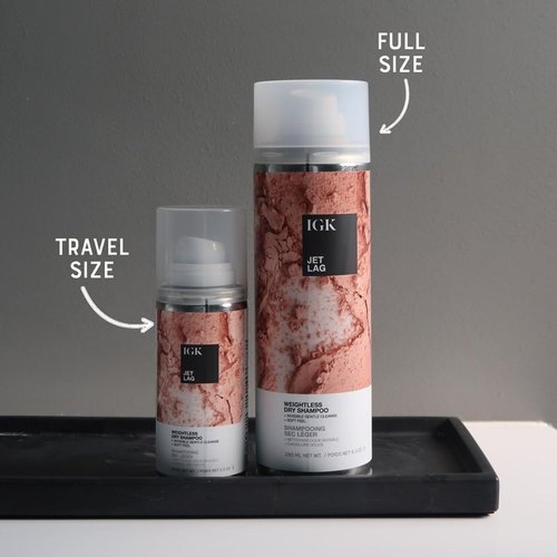 IGK Jet Lag Invisible Dry Shampoo - Weightless Buildable Formula with Volcanic Ash | Full + Travel Size 2 Pack