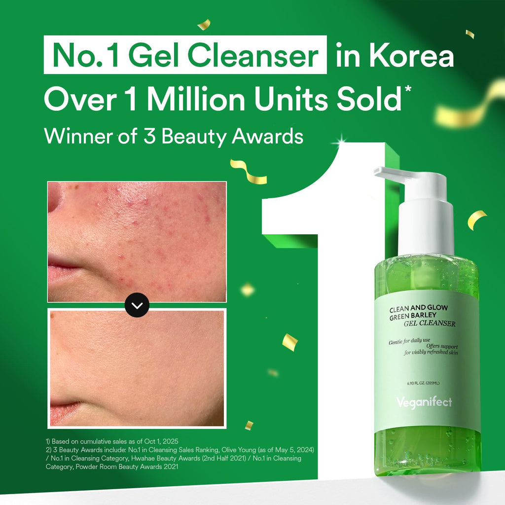 VEGANIFECT Gel Cleanser, Gentle Exfoliation and Face cleanser for Sensitive Skin, Korean Skin Care, Vegan, 6.93 Fl Oz