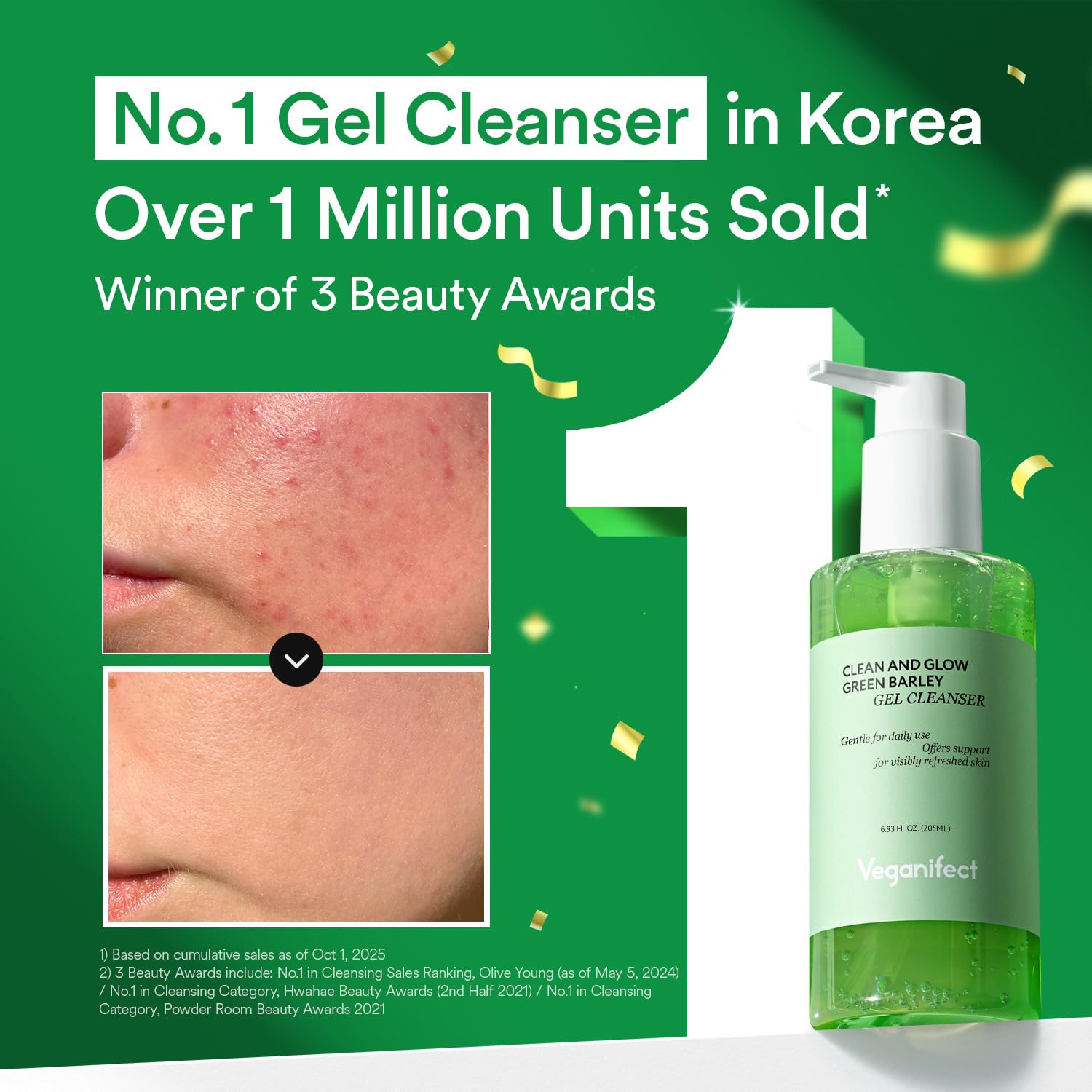 VEGANIFECT Gel Cleanser, Gentle Exfoliation and Face cleanser for Sensitive Skin, Korean Skin Care, Vegan, 6.93 Fl Oz