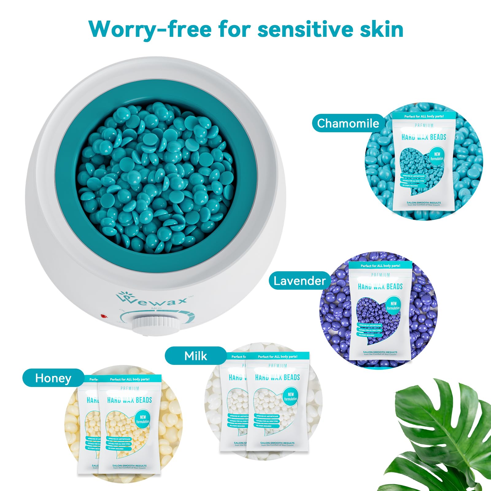 Waxing Kit for Women - Wewax Wax Warmer for Hair Removal, Hard Wax Kit with 50g 6 Bags Hard Wax Beans for Full Body, Legs, Arms