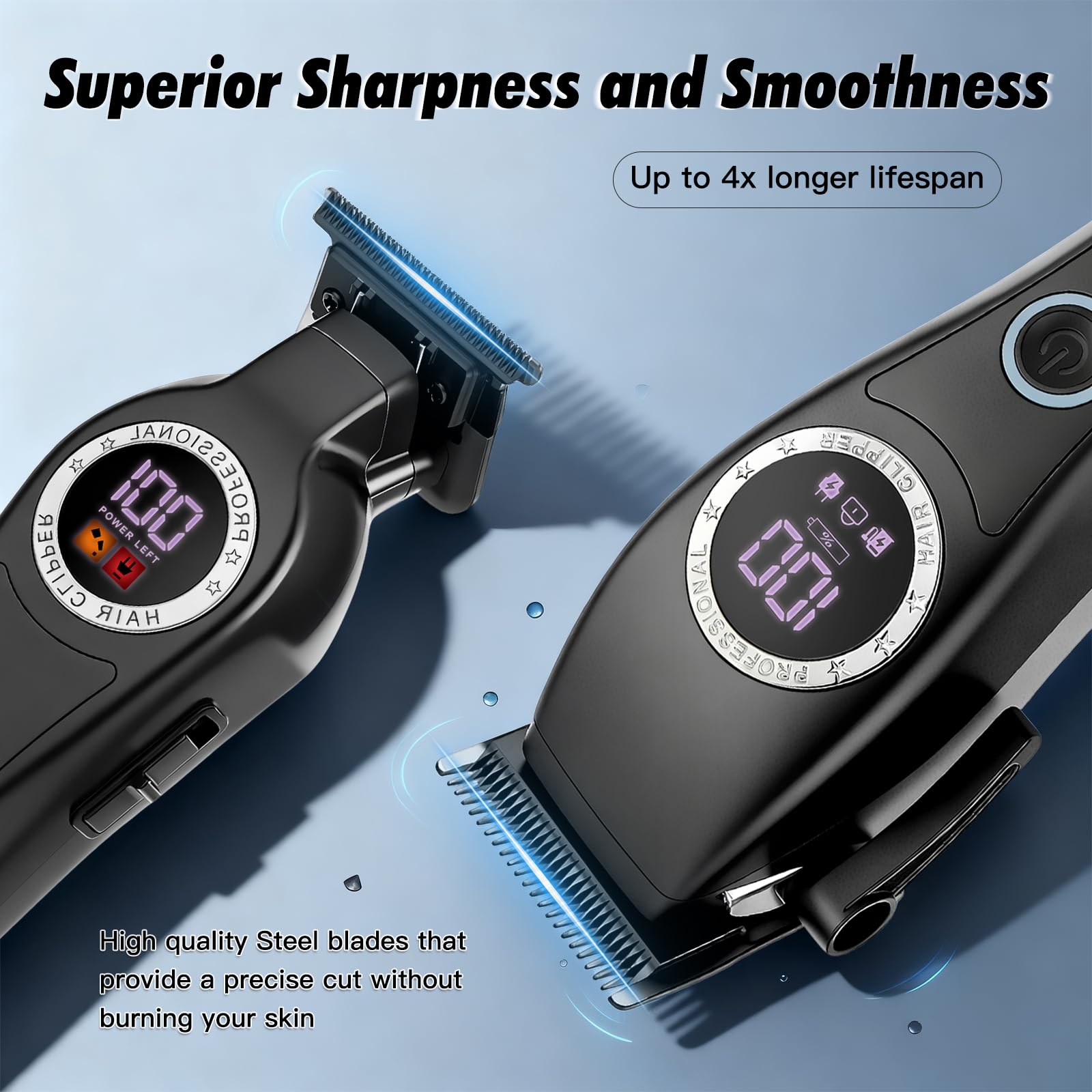 Qreeyx Professional Hair Clippers for Men, 2-in-1 Clipper and Trimmer Set with 7200RPM Motor, Cordless Hair Cutting Kit with LED Display, Adjustable Length Beard Trimmer for Barbers or Home, Mens Gift