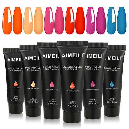 AIMEILI Hema Free Poly Nail Extension Gel Kit, 6 Colors Neon Pink, DIY Salon Nail Art Design At Home Gift for Women - 12