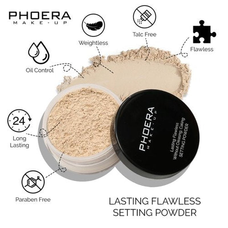 PHOERA Foundation Full Coverage,PHOERA Face Powder, Soft Focus Setting Powder, PHOERA Makeup Lightweight Wrinkles Matte Natural Finish for a Flawless Complexion (104 Buff Beige+N.02 Cool Beige)
