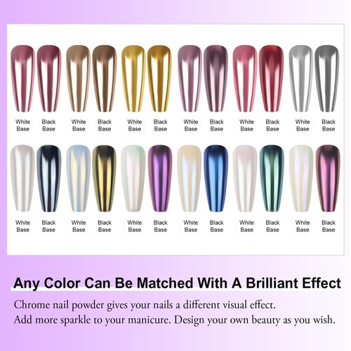 LEDSUUEI Chrome Nail Powder - Super Mirror Effect Metallic Holographic Aurora Iridescent Pearlescent Rose Gold White Pearl Chrome Nail Powder for Nails Salon DIY