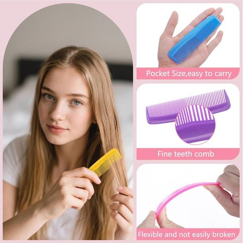 Gisdo 100 Pcs Hair Comb Set in Bulk Individually Wrapped, Pocket Comb & Wide tooth Hairbrush Set for Women Kids Hotel,Airbnb,Shelter/Homeless/Nursing Home/Charity(Bright Color)
