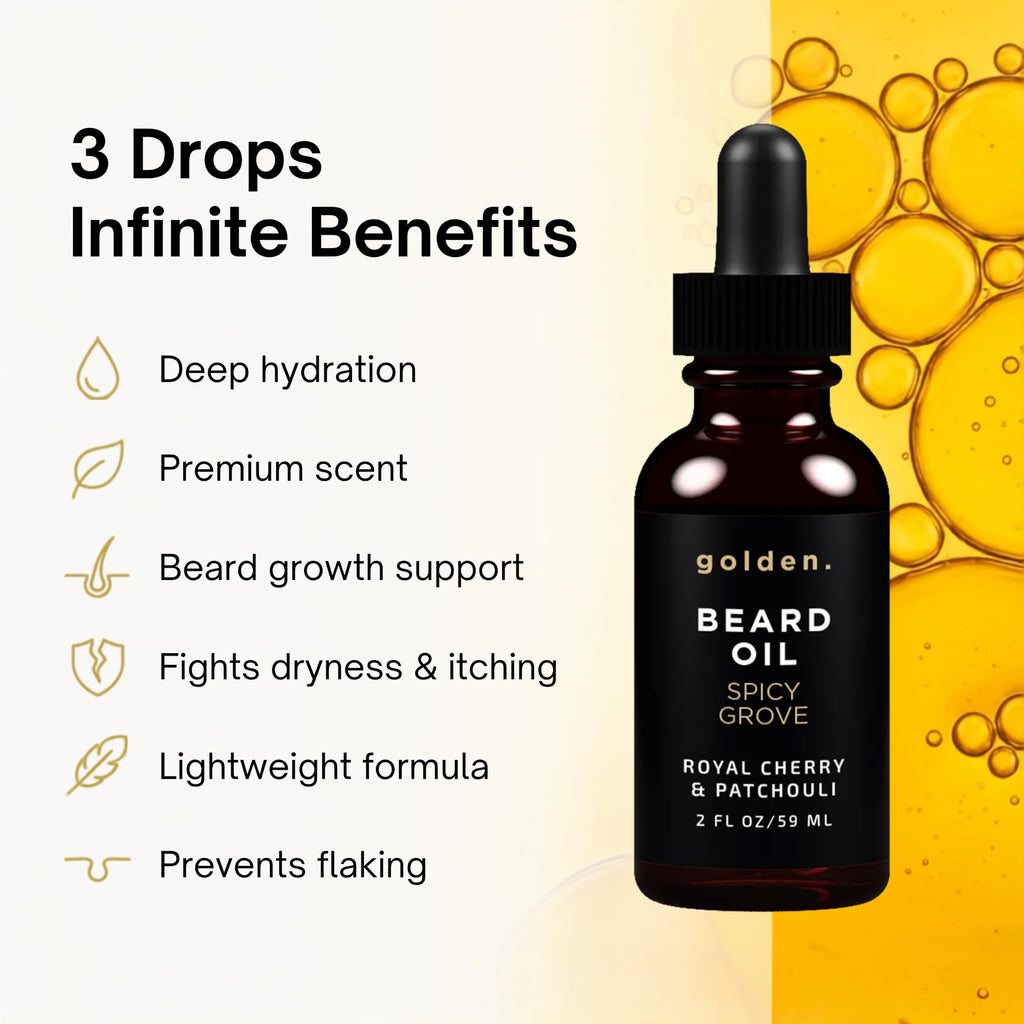 Golden Grooming Beard Oil for Men - Natural Beard Conditioner with Sweet Almond, Golden Jojoba & Argan Oil - Hydrating Beard Softener with Vitamin E - Spicy Grove, 2oz