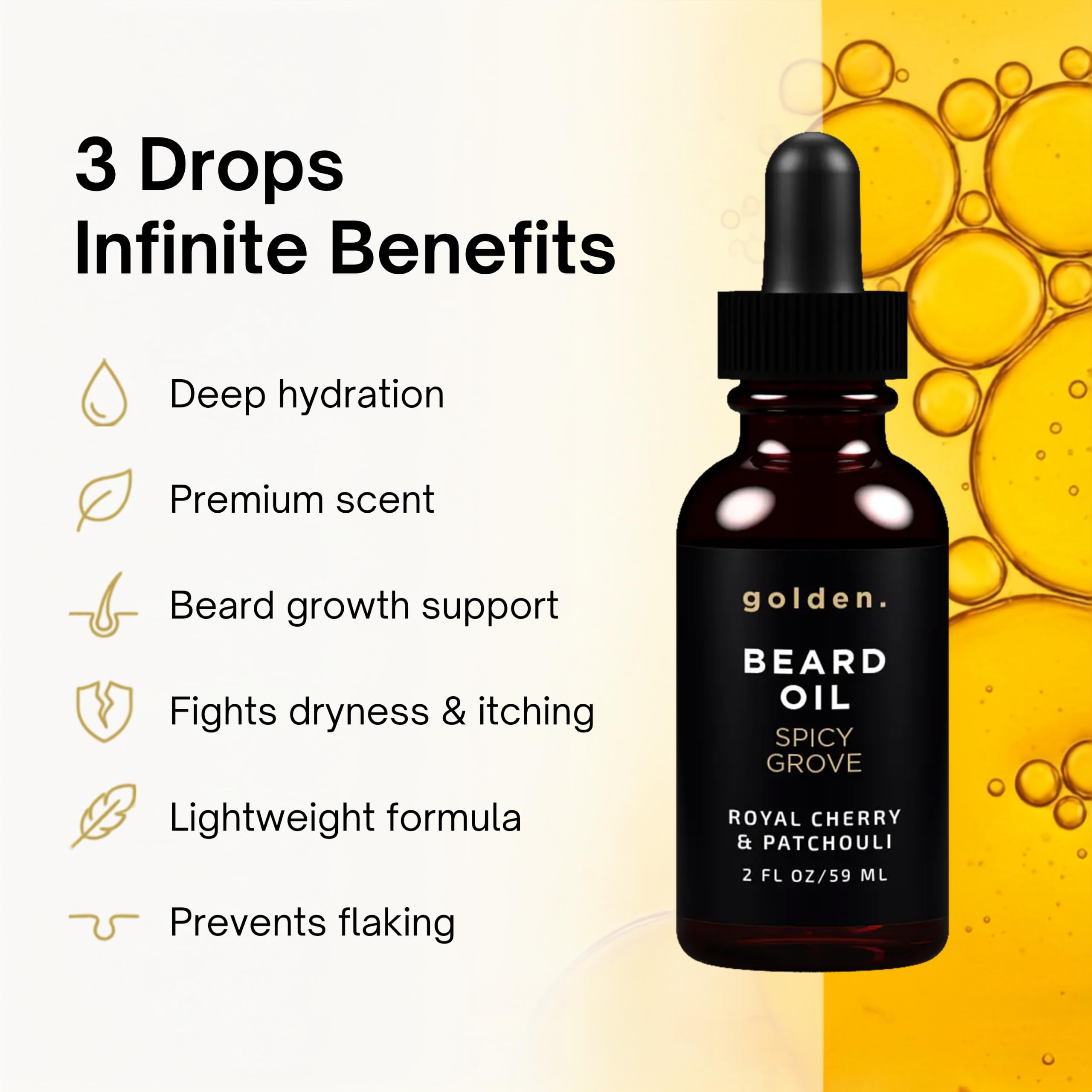 Golden Grooming Beard Oil for Men - Natural Beard Conditioner with Sweet Almond, Golden Jojoba & Argan Oil - Hydrating Beard Softener with Vitamin E - Spicy Grove, 2oz