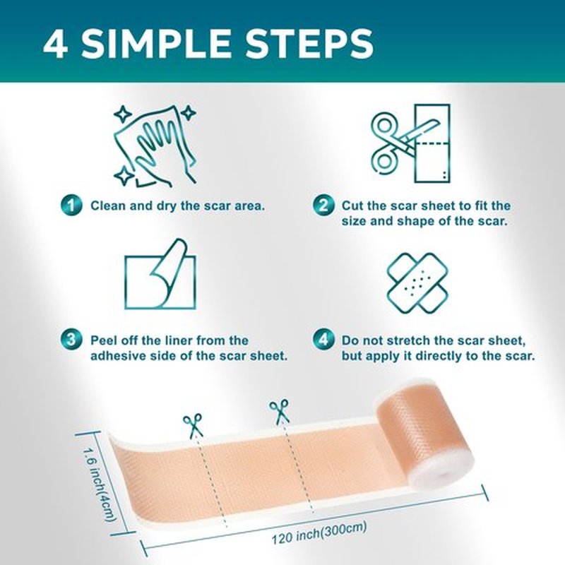 Silicone Scar Sheets, Silicone Scar Tape(1.6"x 120" Roll-300CM), Silicone Tape for Scars, Scar Tape for Surgical Scars, Silicone Scar Strips for C-Section, Tummy Tuck, Keloid, and Surgical Scars