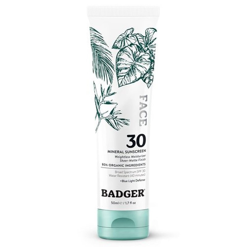 Badger Zinc Oxide Face Sunscreen SPF 30 - Lightweight, Matte Finish, Water-Resistant, 1.7 fl oz