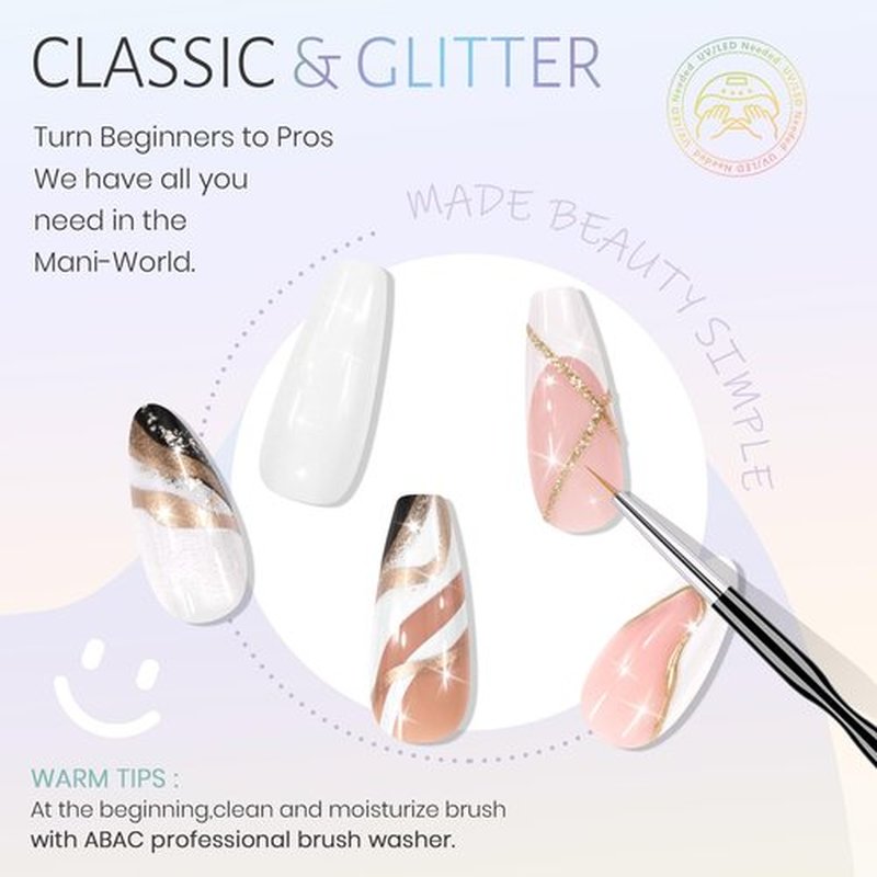 Solid Gel Nail Polish Set,Ombre Pat Painting Gel & Nail Art,6G Full-size 2 Colors White & Glitter White Soak Off UV Gel Polish kit,Manicure Salon DIY Design at Home Gift for Woman