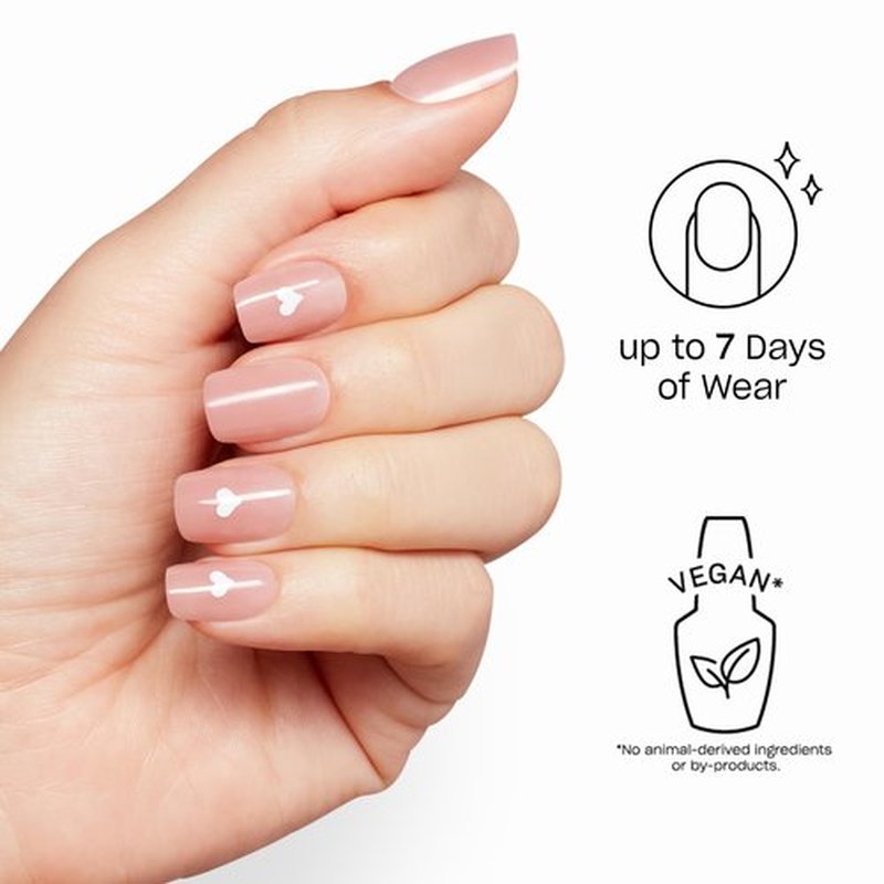 OPI Sticking Point Head Over Nails | Short Squoval Opaque Warm Neutral with White Hearts Nail Art Instant No Glue Press On Nails | 30 Count with Adhesive Tabs | Damage-Free Wear | Spring 2026