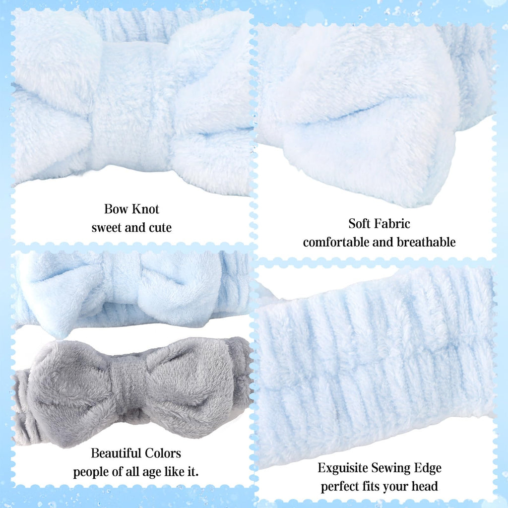 WHAVEL 6PCS Spa Headband and Wristbands Set, Face Wash Headband Wrist Bands for Washing Face Skincare Makeup Hair Band Skin Care Accessories Tools，Blue&Gray