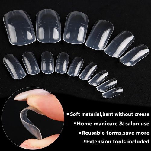 Fcozpjk 300PCS Toenail Extension Dual Form for Poly Gel, Full Cover Square French Tips Reusable Molds for Pedicure Nail Art Builder Tools with Brush Nail File Separators Salon Supplies