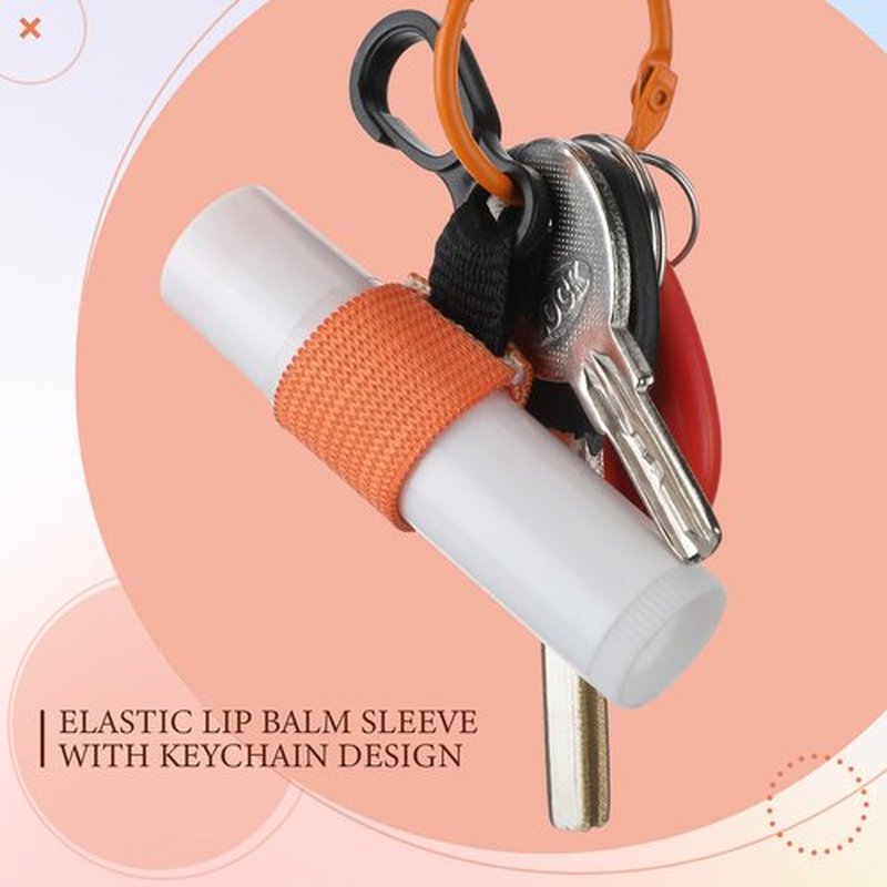 Shinylin 24 Pcs Bulk Mini Lip Balm Holders Elastic Lip Gloss Holders Keychain Lipstick Sleeves Portable Clip on for Lipsticks Keys Purse Lanyard