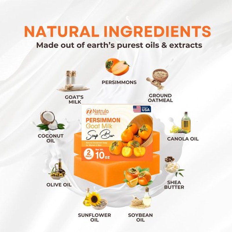 Persimmon Soap Bar for Body Odor Control – Purifying Deodorizing Body Wash with Goat Milk for Eliminating Body Odor – Great for Skin Brightening, Natural Deodorant Soap for Men & Women