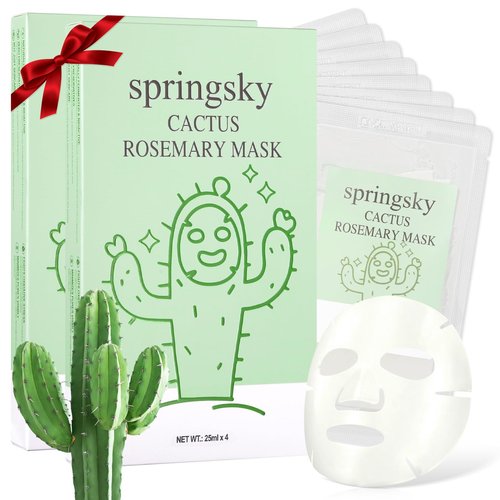 SPRINGSKY Cactus Sheet Mask,8-Pack Korean Skincare Face Mask,Deep Hydrating & Moisturizing Skincare for Dry & Sensitive Skin,Soothes Skin,Instant Calm & Glow,Korean Beauty