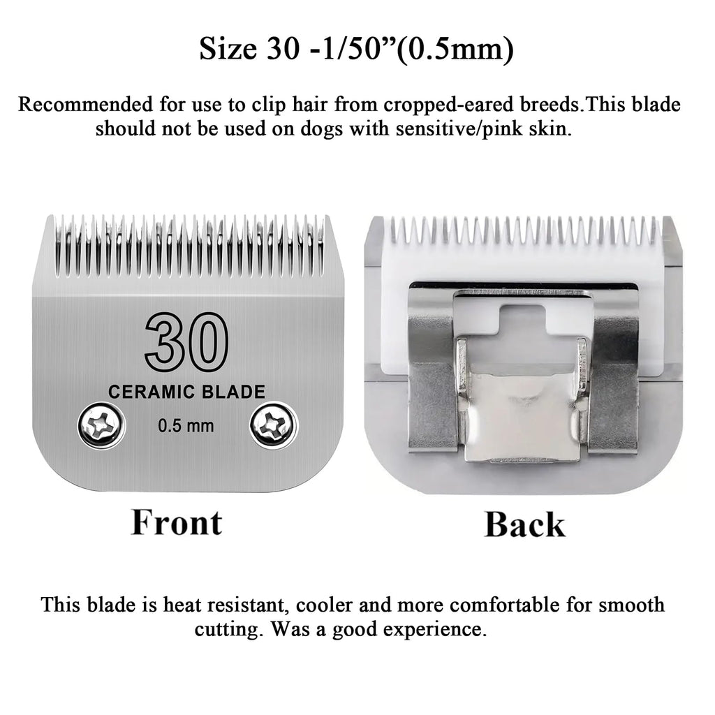 SUNISSA Detachable Pet Dog Grooming Clipper Ceramic Blade,Compatible with Andis Size 30 Cut Length 1/50"(0.5mm),Compatible with Oster A5,Wahl KM Series Clippers