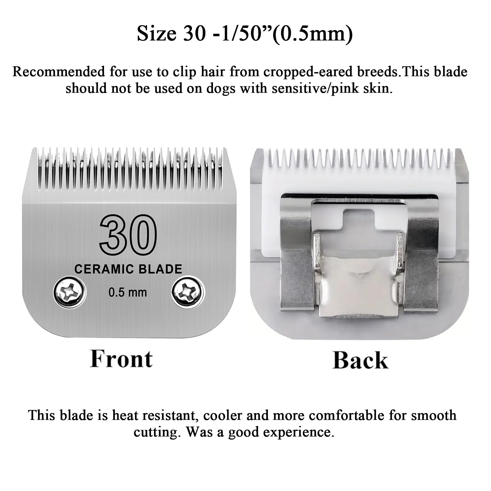 SUNISSA Detachable Pet Dog Grooming Clipper Ceramic Blade,Compatible with Andis Size 30 Cut Length 1/50"(0.5mm),Compatible with Oster A5,Wahl KM Series Clippers