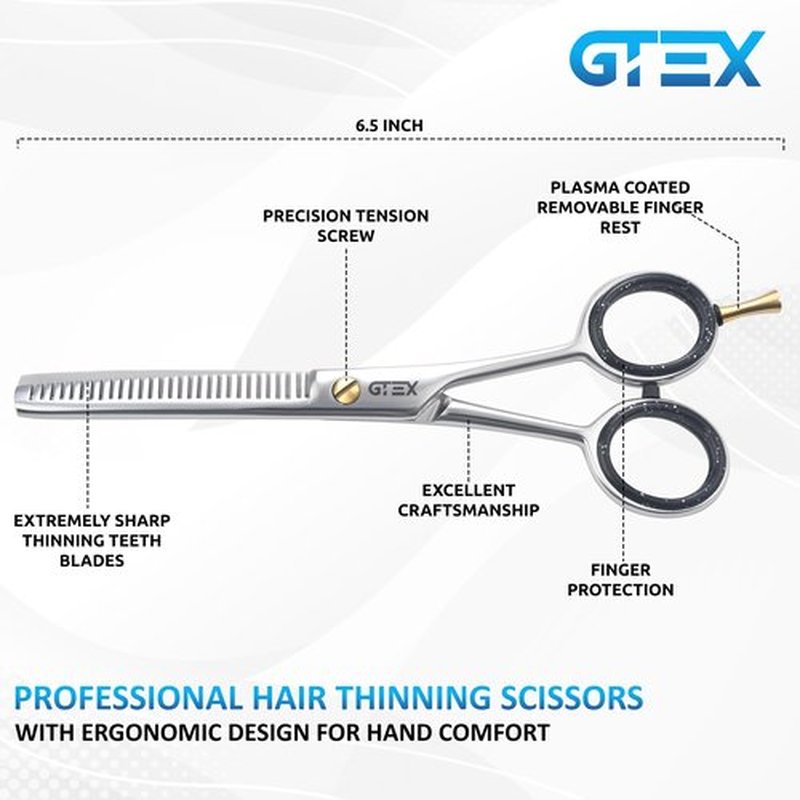Thinning Shears for Hair Cutting GTEX 6.5in Thinning Scissors Professional Barber’s Texturizing Shears for Salon & Home Use - High Carbon Stainless Steel Texture Blending Hair Thinning Shears