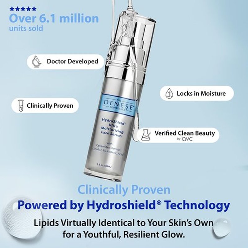 Dr. Denese SkinScience HydroShield Ultra Moisturizing Face Serum 1 oz – Retinol & Ceramide Formula for Deep Moisture, Radiant Smooth Skin, Fine Line Care – Dermatologist Tested & Cruelty Free