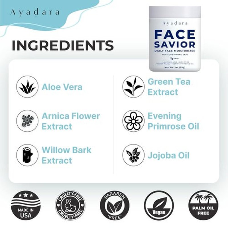 Ayadara Acne Facial Moisturizer - Advanced Oil Control Hydrating Cream for Oily Skin | 2 fl oz