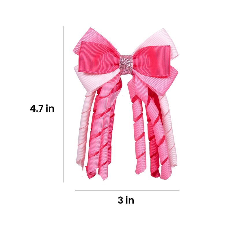 Valentine Hair Bow Clips 3 Inch Curly Ribbon Hair Clips Girls Handmade Cheer Hair Accessories for Valentine's Day Party Decor, Pink&Rose Red&Light Pink