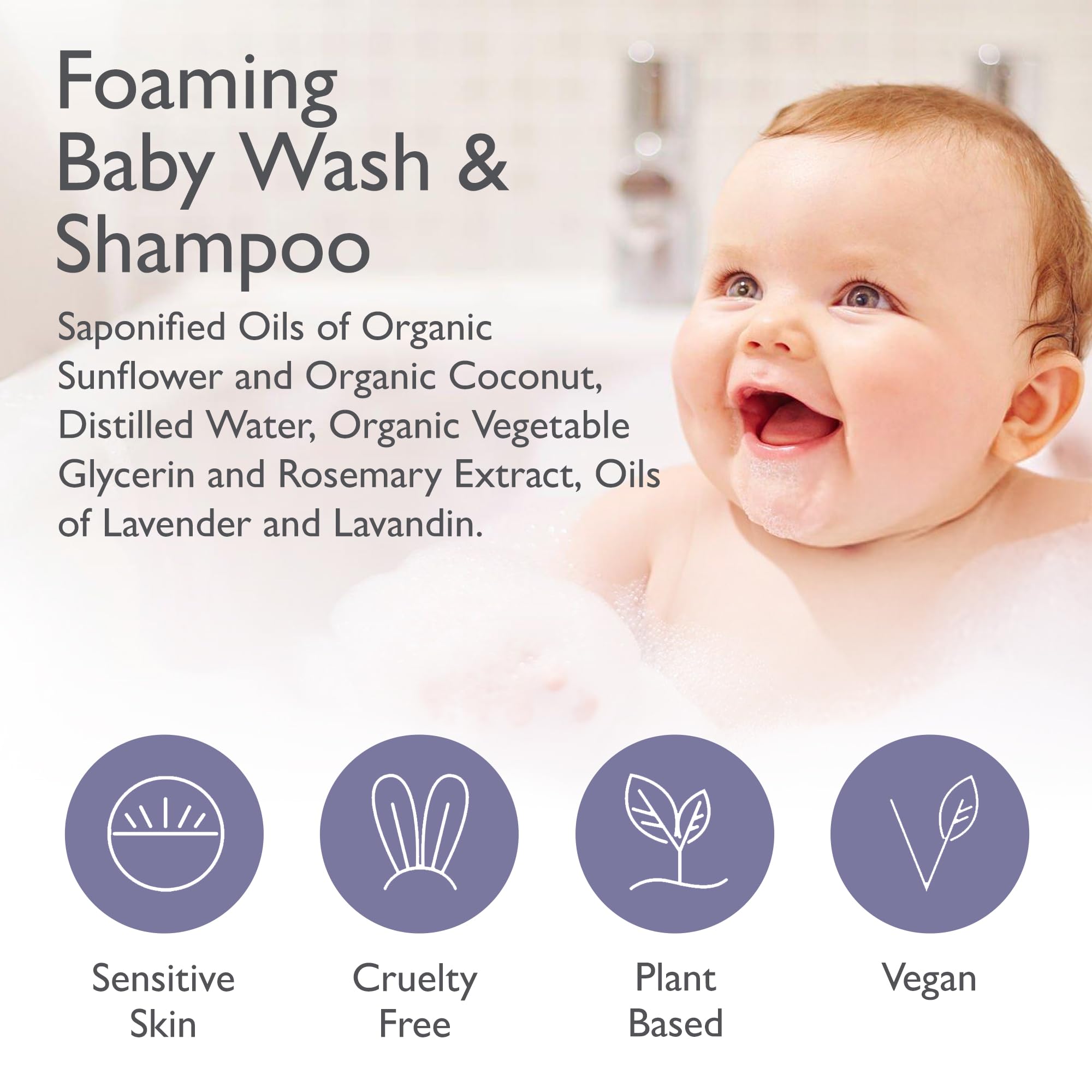 SoCal Suds & Company 2-in-1 Organic Foaming Baby Shampoo & Body Wash - Castile Soap - Gentle Body Soap and Shampoo for Sensitive Skin - Newborn & Kids Bath - Lavender, 6oz (Pack of 1)