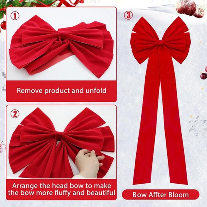 Regine Switzerland Christmas Bows - Large 18”x35” Red Velvet Car & Tree Bow Topper | 2 Pack for Holiday Decor