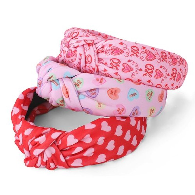 IDDFEVE 3Pcs Valentine's Day Headbands for Women, Heart Love Holiday Knotted Hair Hoops, Festive Gift Hair Accessory (Pink)