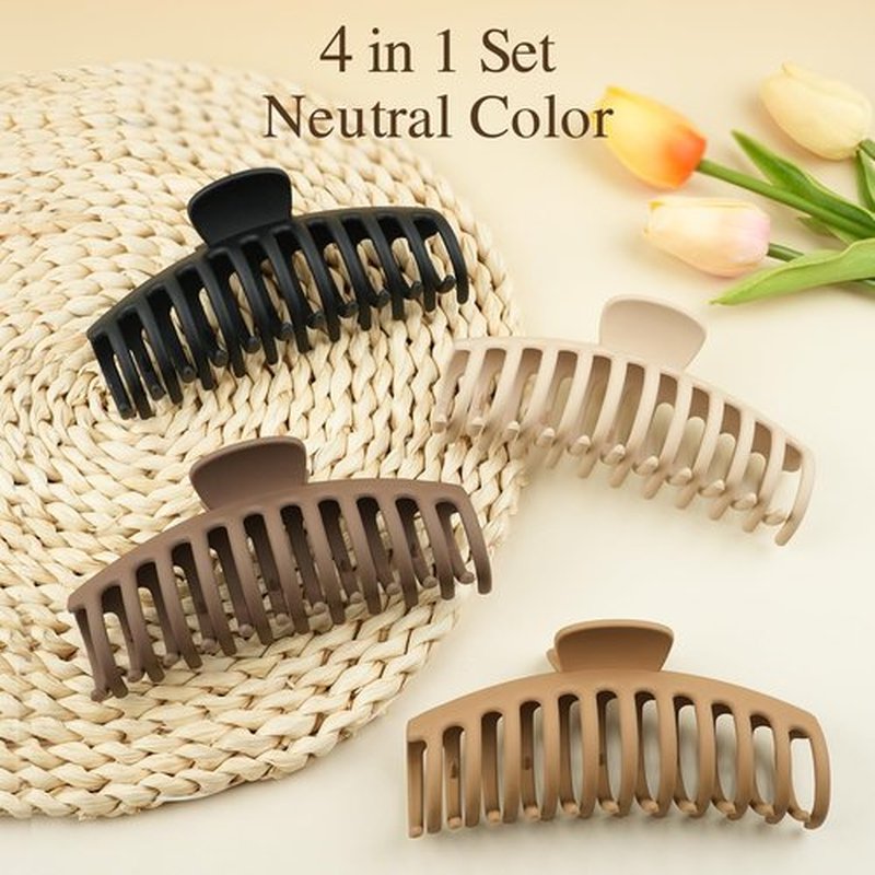 MAORULU Extra Large Matte Claw Hair Clips for Thick Hair, 5.25 lnch, for Women and Girls, 4 Pack (Black Coffee Brown Beige)