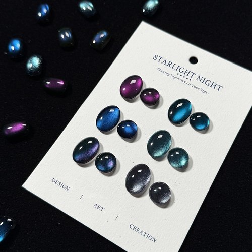 GAOY Glitter Cat Eye Gel Nail Polish Set with Magnet, 6 Colors Purple Blue Black Glitter Gel Holography, Long Lasting for Nail Art at Home & Salon Manicure